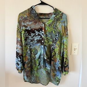 Tianello Japanese Geisha Dynasty Rayon Blouse Button Down Size L